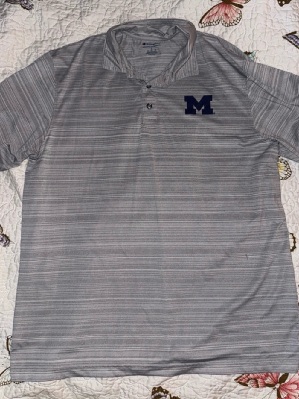 Champion Light Gray Striped Michigan Polo